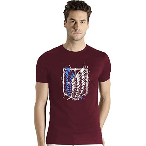 Adro Mens Attack On Titan Cotton T-Shirt (2Xl, Maroon)