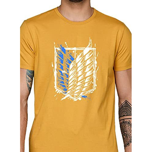 Adro Mens Attack On Titan Cotton T-Shirt (2Xl, Mustard)