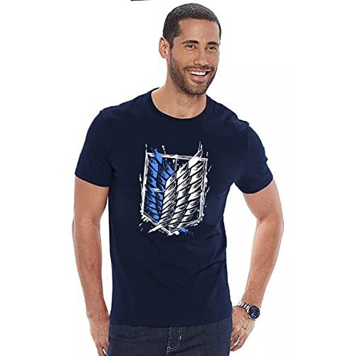 Adro Mens Attack On Titan Cotton T-Shirt (2Xl, Navy Blue)
