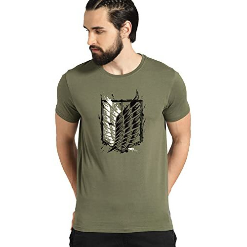 Adro Mens Attack On Titan Cotton T-Shirt (2Xl, Olive)