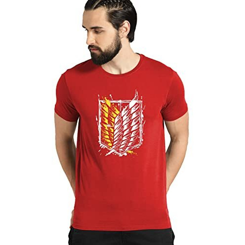 Adro Mens Attack On Titan Cotton T-Shirt (S, Red)