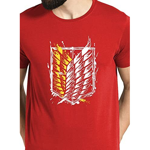 Adro Mens Attack On Titan Cotton T-Shirt (S, Red)