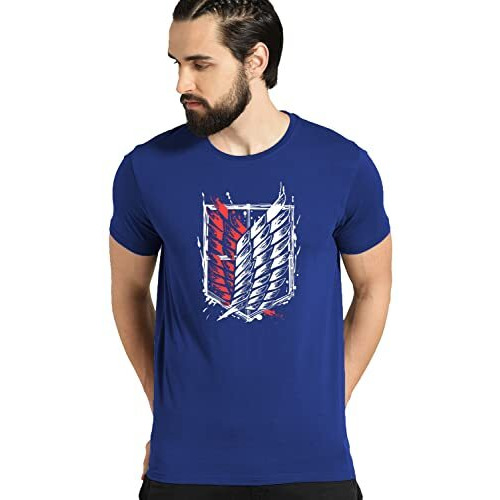 Adro Mens Attack On Titan Cotton T-Shirt (M, Royal Blue)