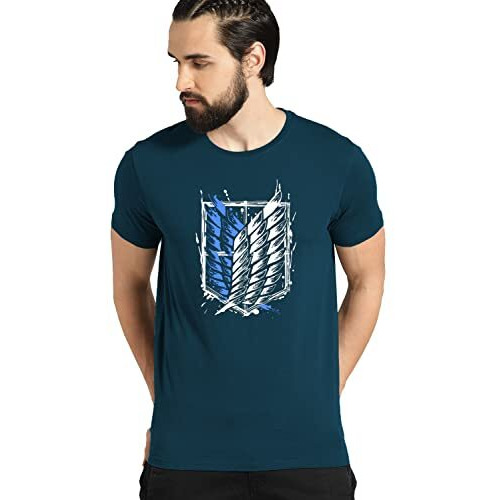 Adro Mens Attack On Titan Cotton T-Shirt (2Xl, Steel Blue)