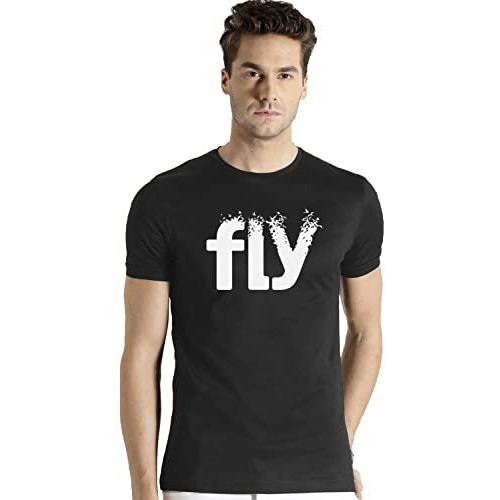 Adro Fly Mens Cotton Printed T-Shirts (R21-M-Fly-Bl_Black_M)