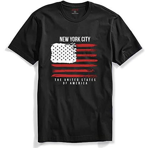 Adro Usa American Flag Printed Cotton T-Shirts For Men (R22-M-Nww-Bl_Black_L)