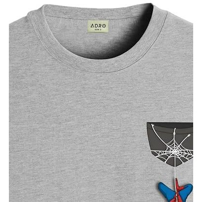 Adro Tshirt For Men | Anime T Shirt For Men | 100% Cotton Tshirt | Graphic Printed T-Shirt | Chest Printed Tshirt | Spiderman Tshirt | T-Shirts| Rn24-Stick-Spid-Gr-S Grey