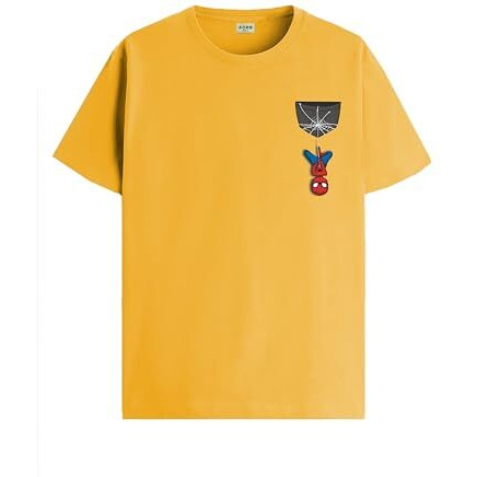 Adro Tshirt For Men | Anime T Shirt For Men | 100% Cotton Tshirt | Graphic Printed T-Shirt | Chest Printed Tshirt | Spiderman Tshirt | T-Shirts| Rn24-Stick-Spid-Mu-L Mustard