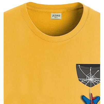 Adro Tshirt For Men | Anime T Shirt For Men | 100% Cotton Tshirt | Graphic Printed T-Shirt | Chest Printed Tshirt | Spiderman Tshirt | T-Shirts| Rn24-Stick-Spid-Mu-L Mustard