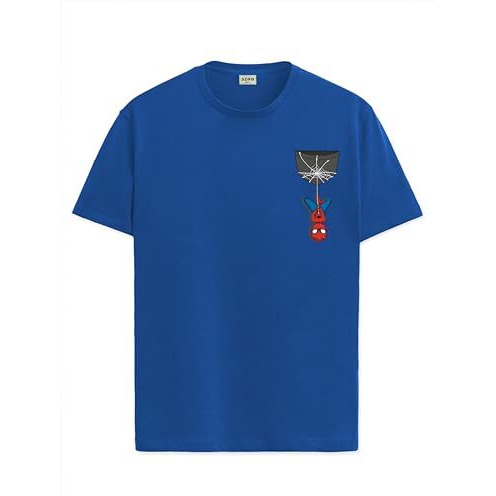 Adro Tshirt For Men | Anime T Shirt For Men | 100% Cotton Tshirt | Graphic Printed T-Shirt | Chest Printed Tshirt | Spiderman Tshirt | T-Shirts| Rn24-Stick-Spid-Rb-L Royal Blue