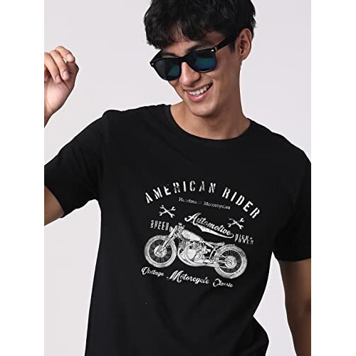 Adro Men's Regular Fit T-Shirt (Rn-M-Ame-Bl-S_Black_Small)