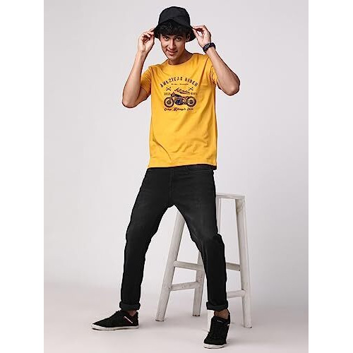 Adro Men's Regular Fit T-Shirt (Rnr-M-Ame-Mu-Xl_Mustard_X-Large)