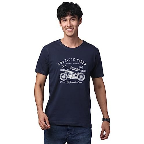 Adro Men's Regular Fit T-Shirt (Rn-M-Ame-Nb_Navy_L)