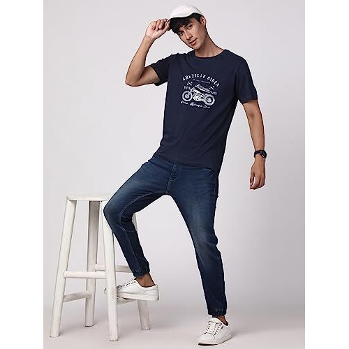 Adro Men's Regular Fit T-Shirt (Rn-M-Ame-Nb_Navy_L)