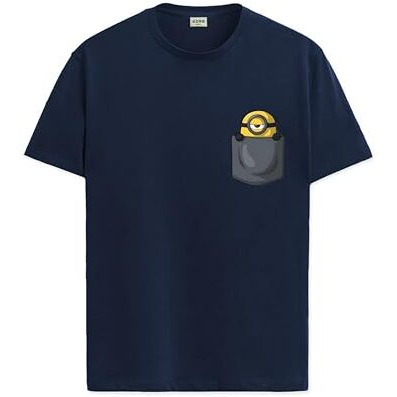 Adro Tshirt For Men | Anime T Shirt For Men | 100% Cotton Tshirt | Graphic Printed T-Shirt | Chest Printed Tshirt | Minion Anime Tshirt | T-Shirts| Rn24-Stick-Pcmin-Nb-S Navy Blue