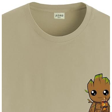 Adro Tshirt For Men | Anime T Shirt For Men | 100% Cotton Tshirt | Graphic Printed T-Shirt | Chest Printed Tshirt | Groot Anime Tshirt | T-Shirts| Rn24-Stick-Groo-Be-S Beige