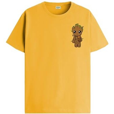 Adro Tshirt For Men | Anime T Shirt For Men | 100% Cotton Tshirt | Graphic Printed T-Shirt | Chest Printed Tshirt | Groot Anime Tshirt | T-Shirts| Rn24-Stick-Groo-Mu-S Mustard