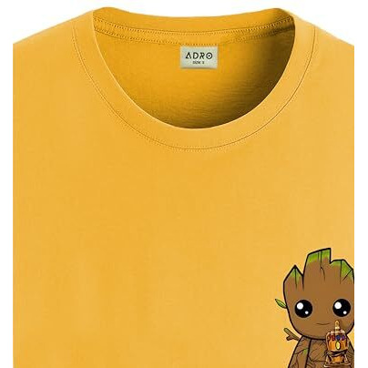 Adro Tshirt For Men | Anime T Shirt For Men | 100% Cotton Tshirt | Graphic Printed T-Shirt | Chest Printed Tshirt | Groot Anime Tshirt | T-Shirts| Rn24-Stick-Groo-Mu-S Mustard