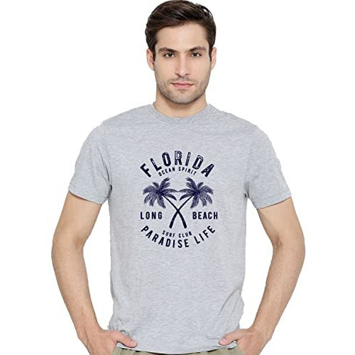 Adro Florida Paradise Life Mens Printed T-Shirt (L, Grey)