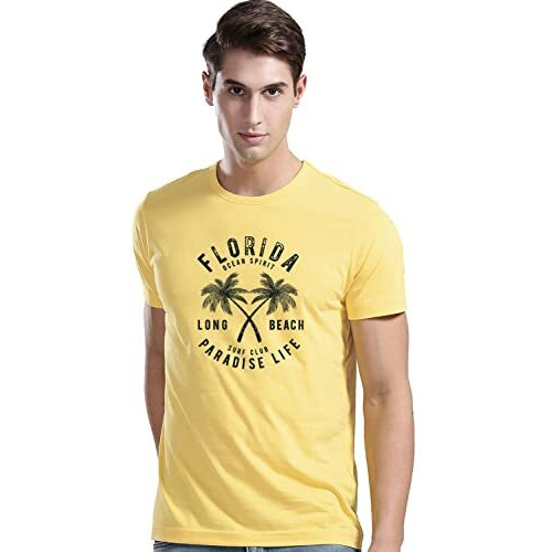 Adro Florida Paradise Life Mens Printed T-Shirt (S, Light Yellow)