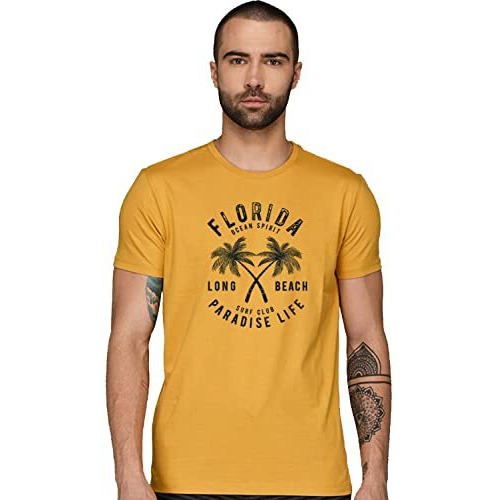 Adro Florida Paradise Life Mens Printed T-Shirt (M, Mustard)