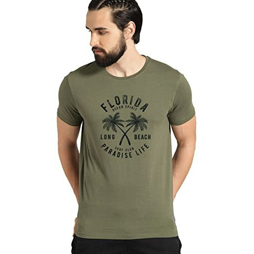 Adro Florida Paradise Life Mens Printed T-Shirt (Xl, Olive Green)