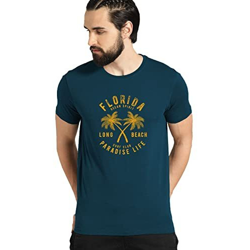 Adro Florida Paradise Life Mens Printed T-Shirt (Xl, Steel Blue)