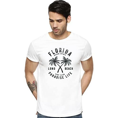Adro Florida Paradise Life Mens Printed T-Shirt (L, White)