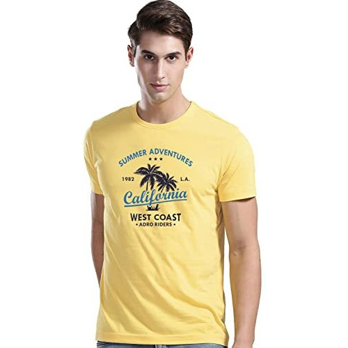 Adro Summer Adventures California Mens Printed T-Shirt (Rnr-M-Cll-Ly_Light Yellow_M)