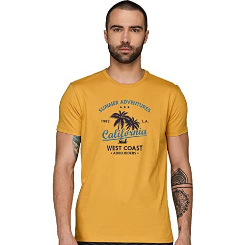 Adro Summer Adventures California Mens Printed T-Shirt (2Xl, Mustard)