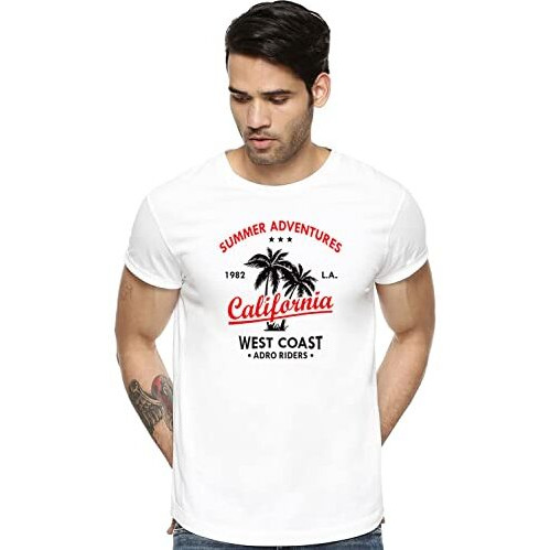 Adro Summer Adventures California Printed T-Shirt For Men (S, White)