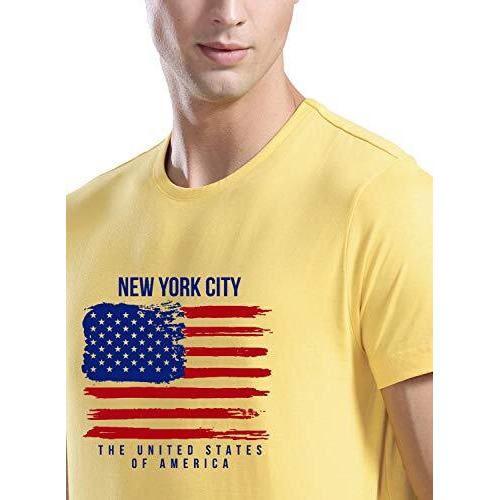 Adro Men's Usa American Flag Printed Cotton T-Shirts (Rnr-M-Nww-Ly_Light Yellow_2Xl)
