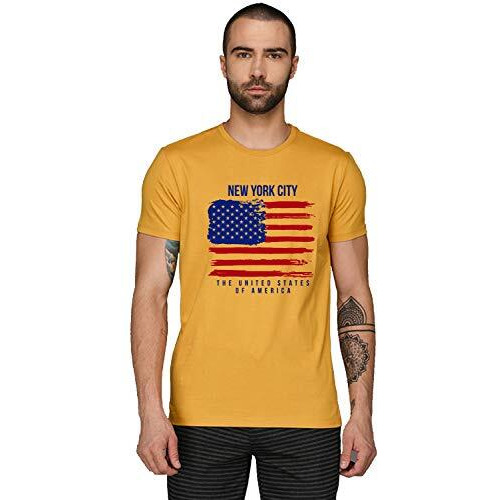 Adro Men's Usa American Flag Printed Cotton T-Shirts (Rnr-M-Nww-Mu_Mustard_L)
