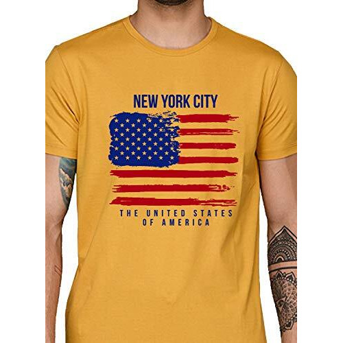 Adro Men's Usa American Flag Printed Cotton T-Shirts (Rnr-M-Nww-Mu_Mustard_L)