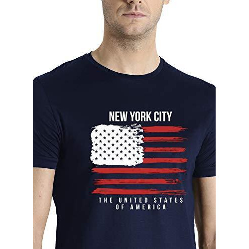 Adro Men's Usa American Flag Printed Cotton T-Shirts (Rnr-M-Nww-Nb_Navy_S)