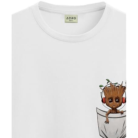 Adro Tshirt For Men | Anime T Shirt For Men | 100% Cotton Tshirt | Graphic Printed T-Shirt | Chest Printed Tshirt | Groot Anime Tshirt | T-Shirts| Rn24-Stick-Pcgro-Wh-S White