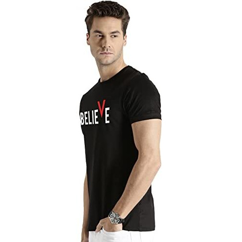 Adro Men's Believe Design Printed T-Shirt (S, Black)