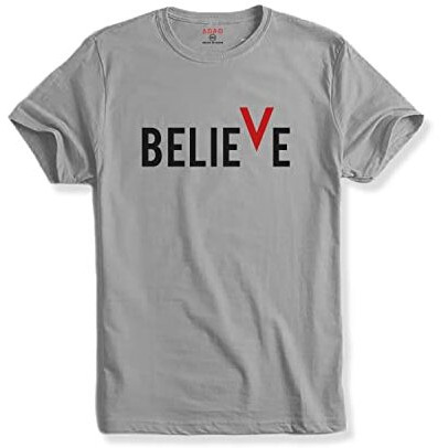 Adro Men's Believe Design Printed T-Shirt (S, Grey)