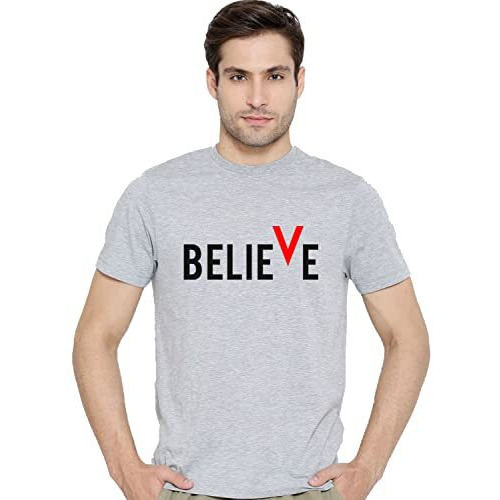Adro Men's Believe Design Printed T-Shirt (S, Grey)