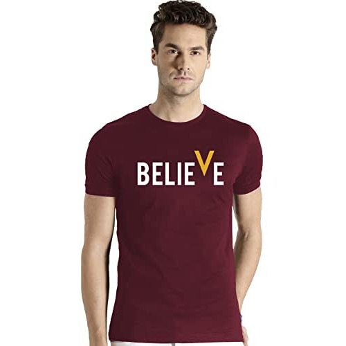 Adro Men's Believe Design Printed T-Shirt (L, Maroon)
