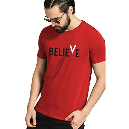 Adro Men's Believe Design Printed T-Shirt (M, Red)