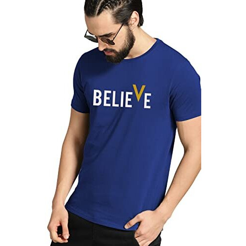 Adro Men's Believe Design Printed T-Shirt (Xl, Royal Blue)