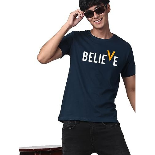 Adro Men's Believe Design Printed T-Shirt (2Xl, Steel Blue)