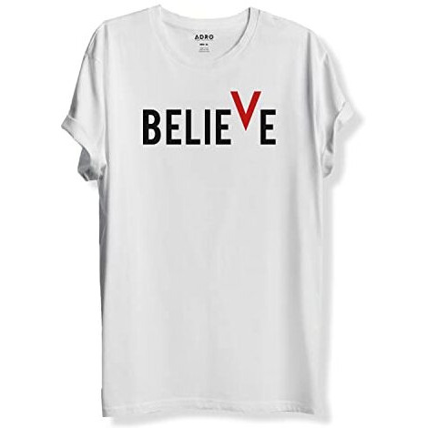 Adro Men's Believe Design Printed T-Shirt (L, White)