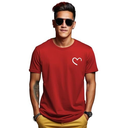 Adro Men's Solid Regular Fit T-Shirt (Rn24-Stick-Half-Rd_Red