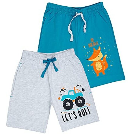 Kyda Kids Unisex Cotton Printed Regular Fit Shorts - Multicolor(Pack Of 2)