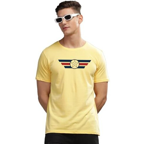 Adro Tshirt For Men | Printed T Shirt For Men | 100% Cotton T-Shirt |Printed T Shirt | T-Shirts | Rn24-Cap-Ly-Xl Light Yellow