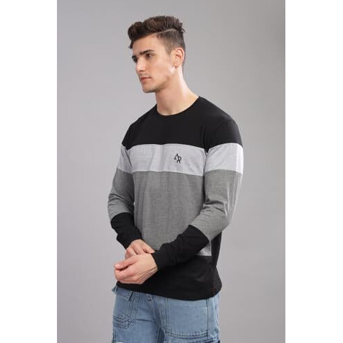 Adro Full Sleeve Tshirt For Men | Colorblock T Shirt For Men | 100% Cotton Tshirt | Full Sleeve T-Shirt | Mens Full Sleeves T Shirts |Fr4-24-Bst-Bl-Xl