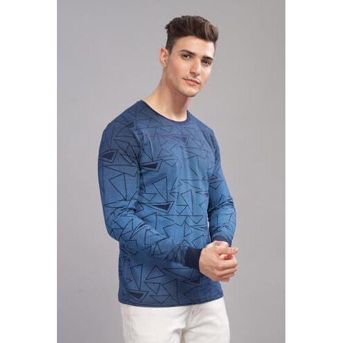 Adro Full Sleeve Tshirt For Men | Printed T Shirt For Men | 100% Cotton Tshirt | Full Sleeve T-Shirt | Mens Full Sleeves T Shirts |Fr5-24-Pri-Nb-L Blue