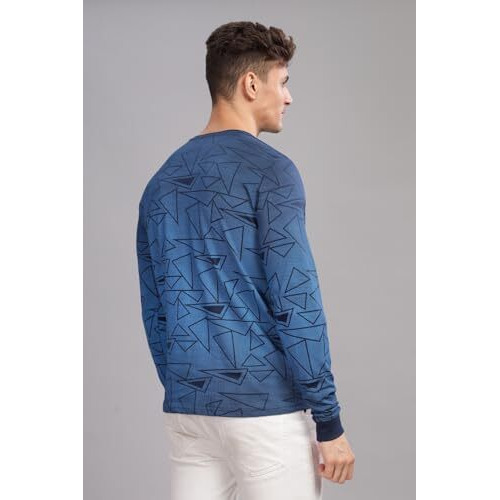 Adro Full Sleeve Tshirt For Men | Printed T Shirt For Men | 100% Cotton Tshirt | Full Sleeve T-Shirt | Mens Full Sleeves T Shirts |Fr5-24-Pri-Nb-L Blue
